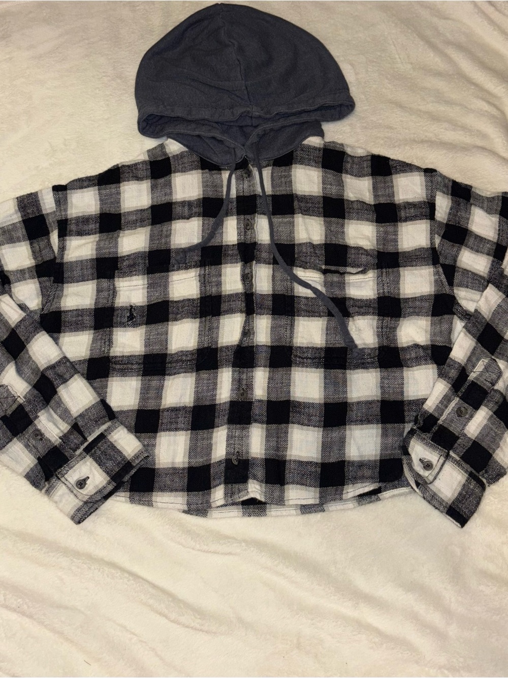 American Eagle Cropped Hoodie Flannel